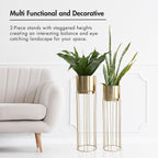 BEHOMA Gold Metal Floor Planters with Stand, Set of 2 - Living Room