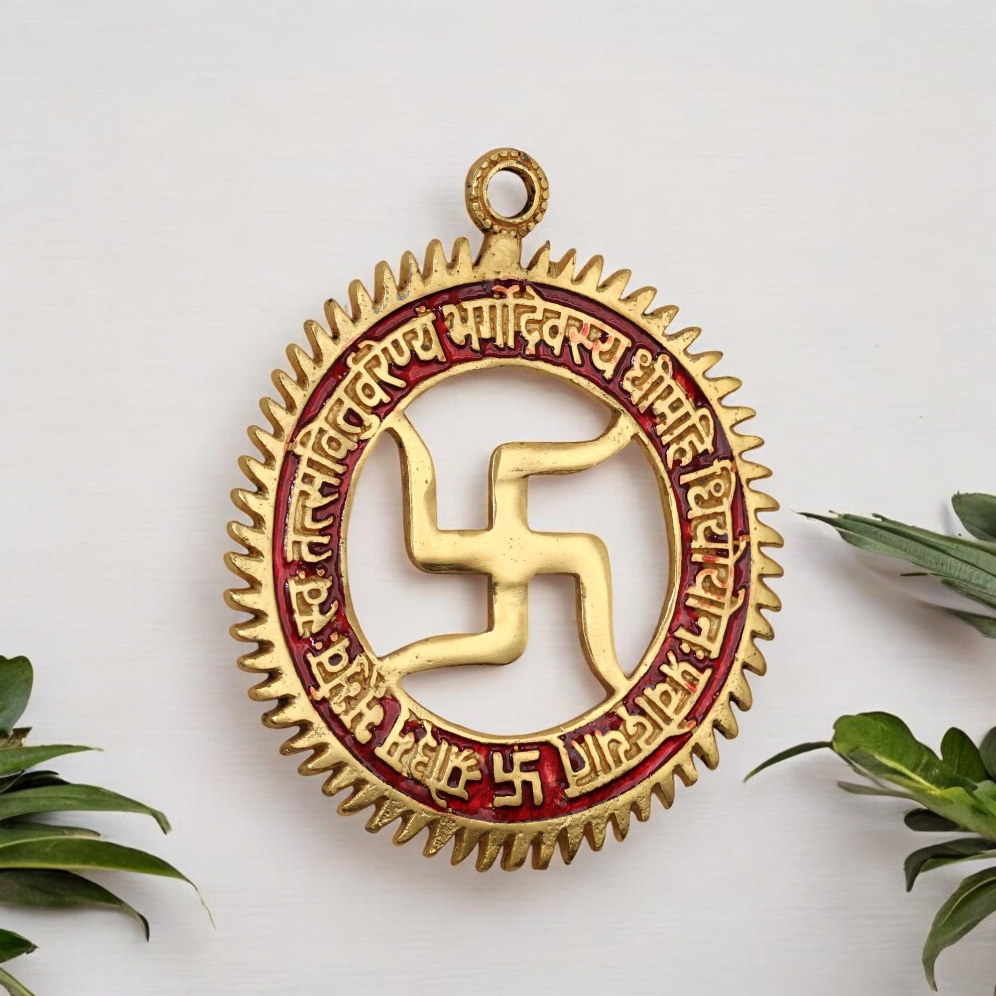 KridayKraft Gayatri Mantra with Swastik Wall Hanging in Metal for Home Decor,Metal Handicraft Swastic Gayatri Mantra Wall/Door Hanging Religious Handicraft 5.5 Inches 100 Grams 1 Piece