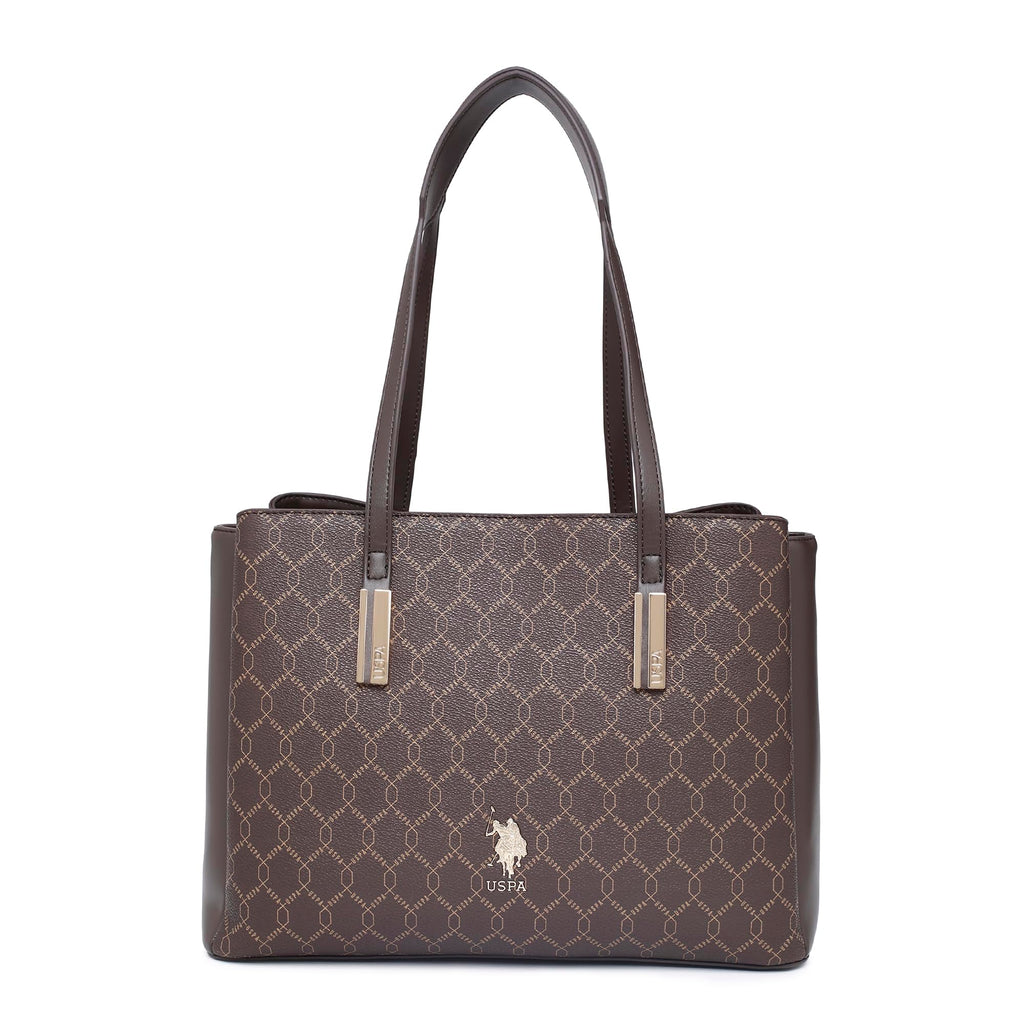 Cia Brown Tote Handbag With Monogram Detail Fits Upto 15 Laptop