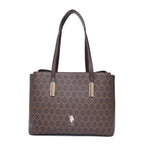 Cia Brown Tote Handbag With Monogram Detail Fits Upto 15 Laptop