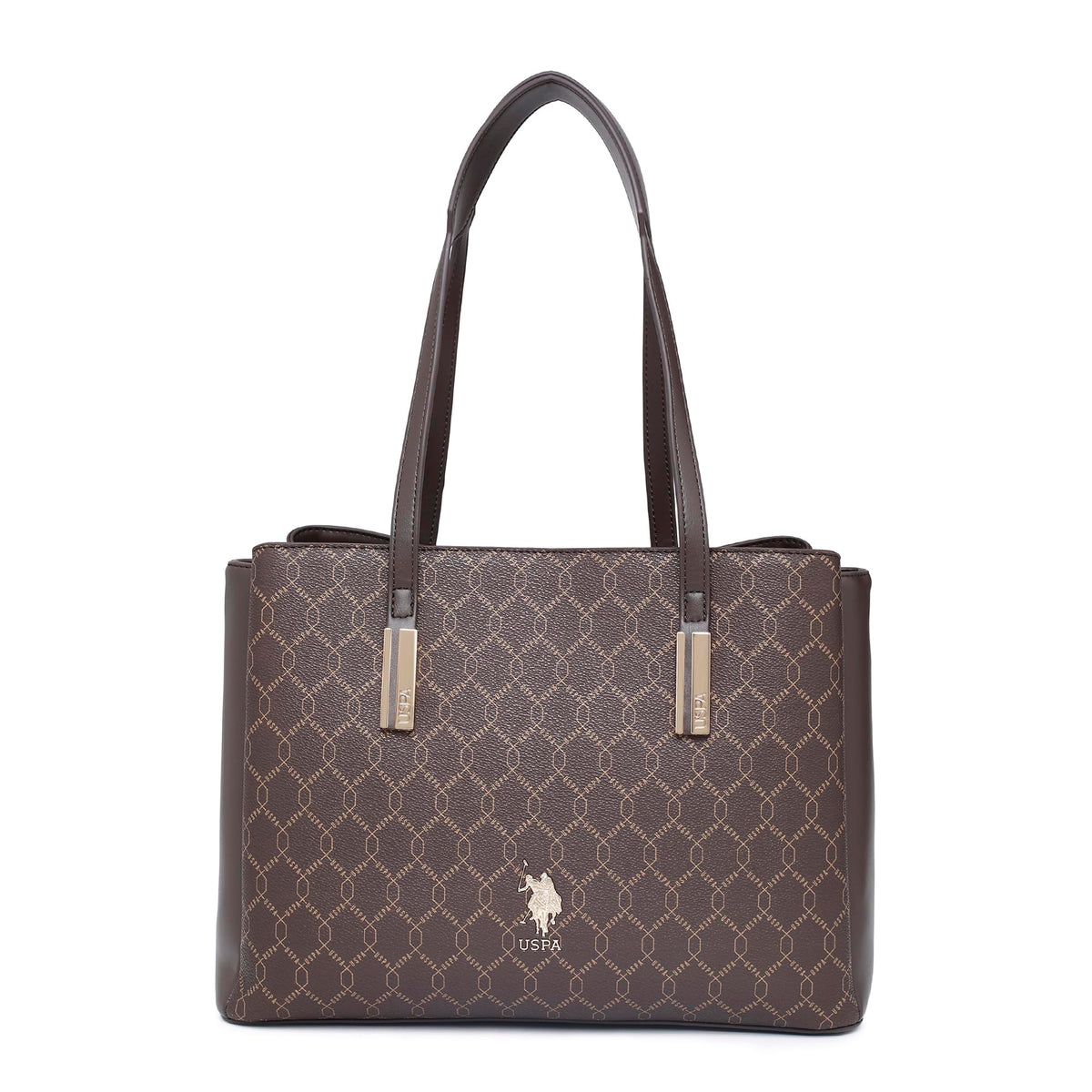 Cia Brown Tote Handbag With Monogram Detail Fits Upto 15 Laptop
