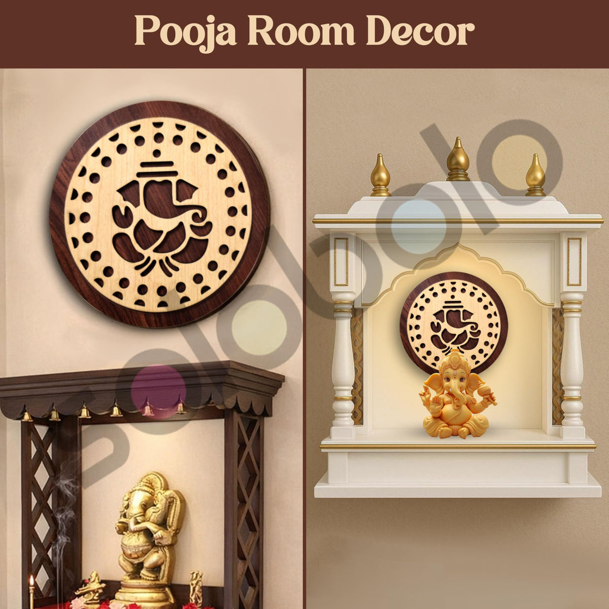 SOLOBOLO Lord Ganesha MDF Wall Hanging | Hindu God Ganesha Home Temple & Wall Decor for Pooja Room, Door Entrance & Living Room (8 Inches)