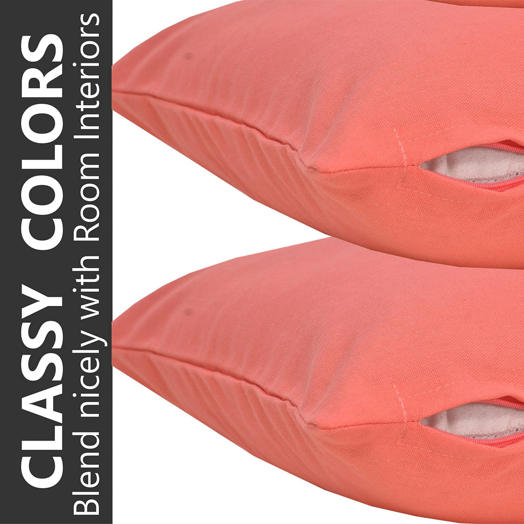 Yellow Weaves Cotton Canvas Decorative Cushion Covers, (16 X 16 Inches), Set Of 2, Peach, 250 TC