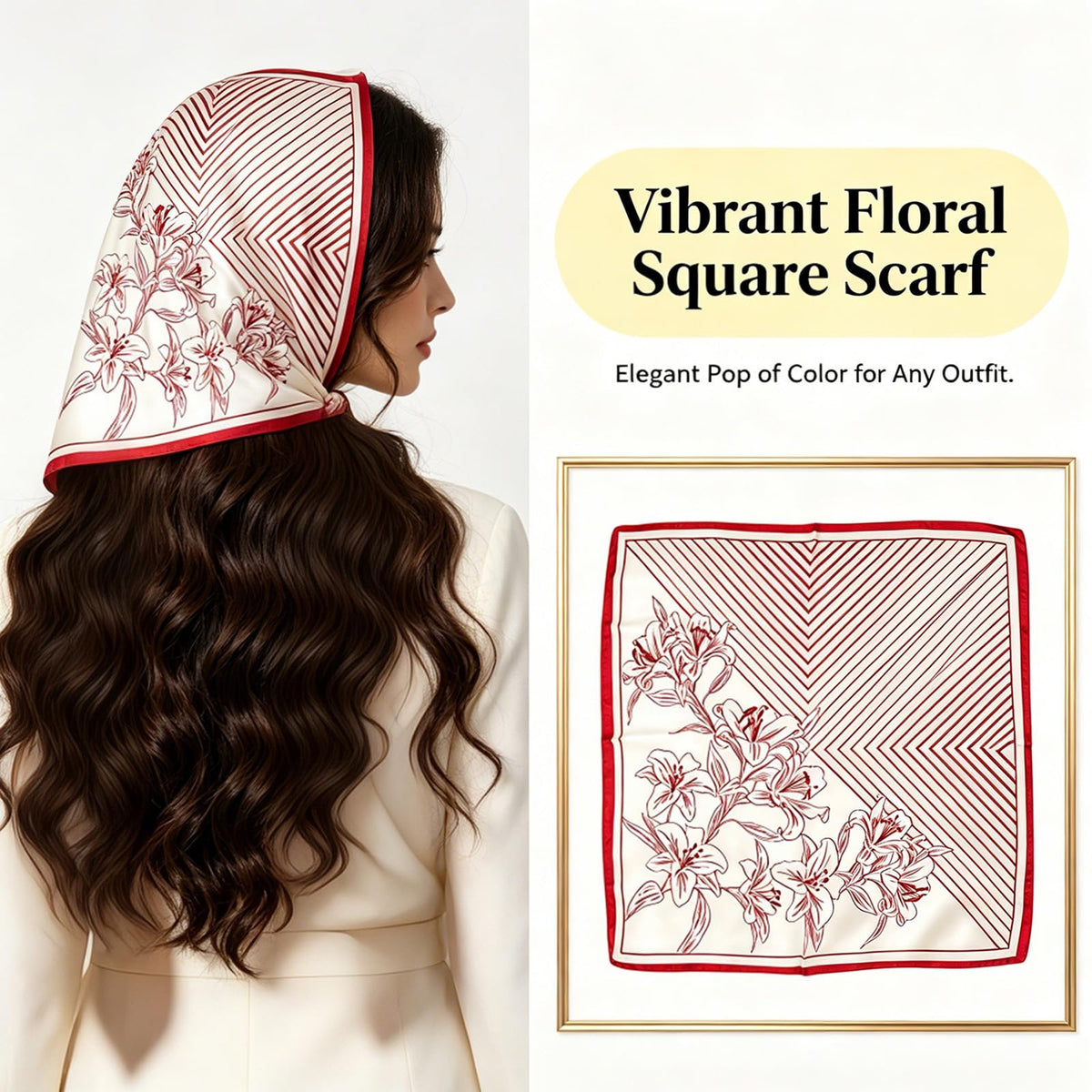 FVALIRD Scarf for Women Stylish - 27.56in Red Striped Square Scarf, Easy Care Polyester Hair Scarf and Bandanas for Women