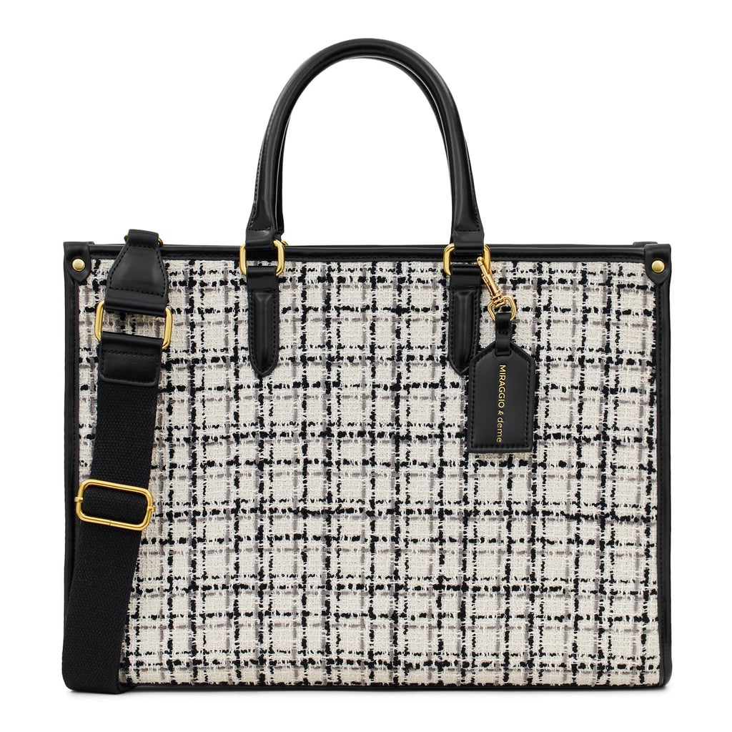 Miraggio Womens Denice Tweed Large Sized Tote Bag With Adjustable & Detachable Sling Strap And Top Handles | Fits Upto 16 Laptop | Tote Bags for Women For Office Use, Work, Tweed White