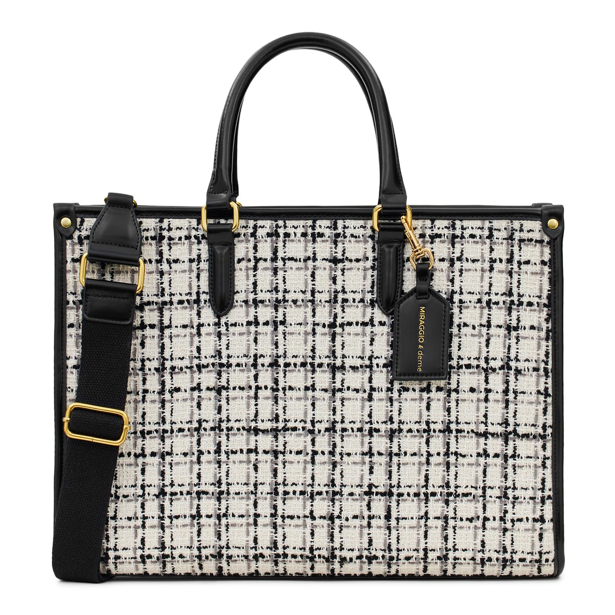 Miraggio Womens Denice Tweed Large Sized Tote Bag With Adjustable & Detachable Sling Strap And Top Handles | Fits Upto 16 Laptop | Tote Bags for Women For Office Use, Work, Tweed White
