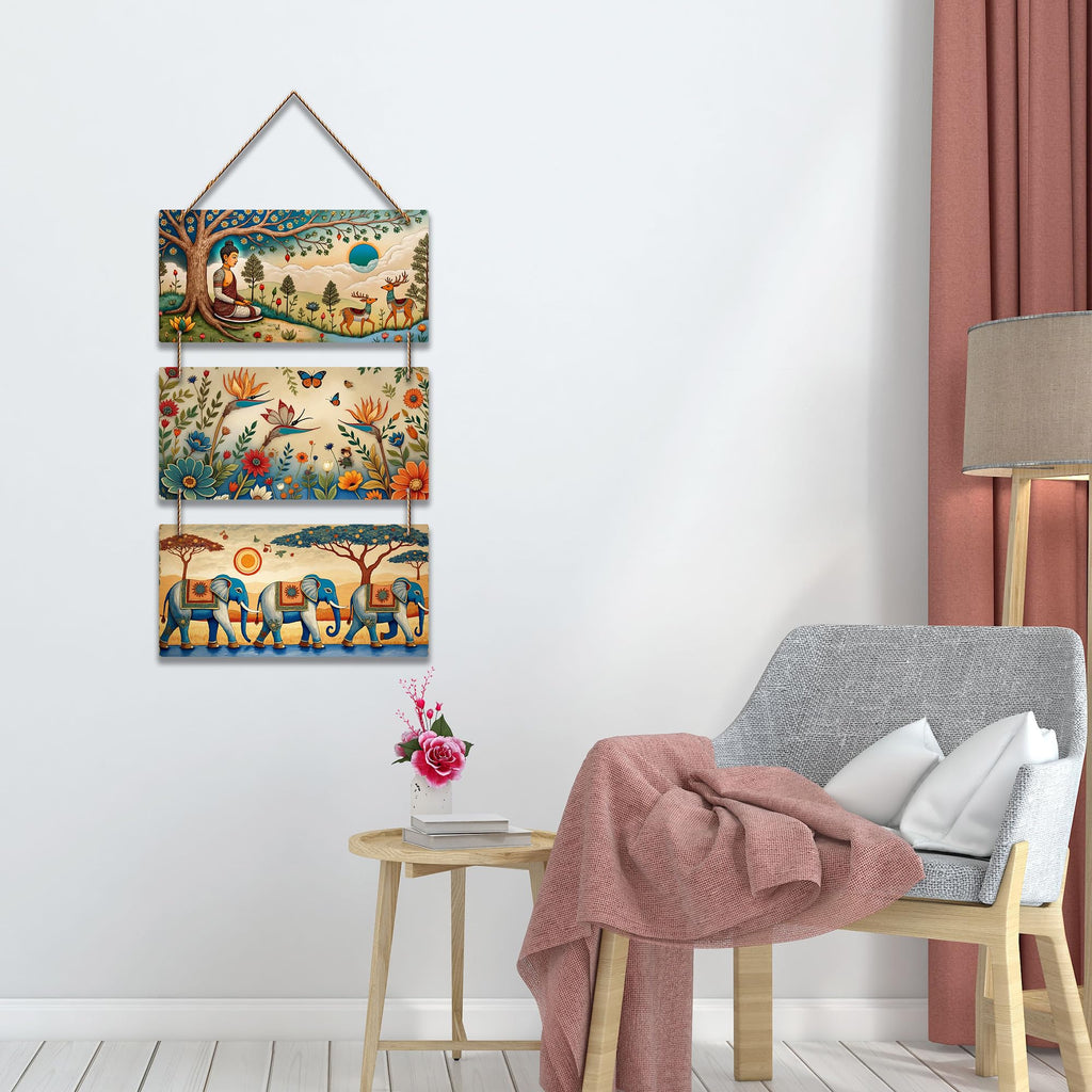 Artvibes Tranquility of Buddha & Nature Wooden Wall Haning for Living Room | Spiritual Decor Items | Wall Art Painting For Hall | Wall Paintings | Handcrafted Art | Wall Poster | Gift Items (WH_9441N)
