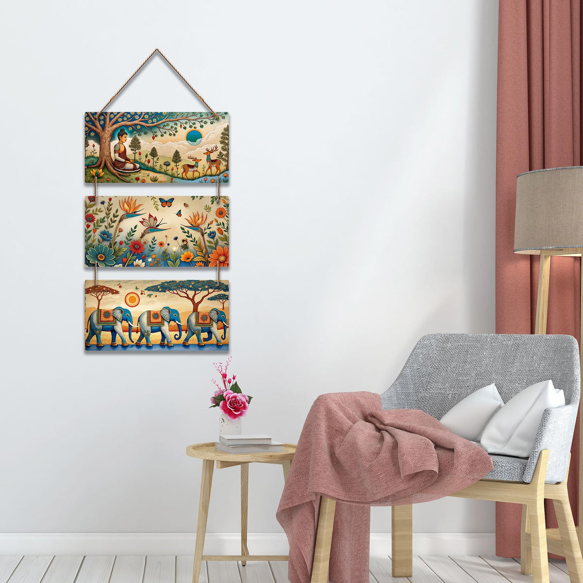 Artvibes Tranquility of Buddha & Nature Wooden Wall Haning for Living Room | Spiritual Decor Items | Wall Art Painting For Hall | Wall Paintings | Handcrafted Art | Wall Poster | Gift Items (WH_9441N)