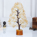 HindCraft Citrine Gemstone Crystal Tree Good Luck Showpiece for Home Decor Items Crystals Gemstones Bonsai Money Tree for Good Luck, Decoration Gift Item, Golden Wire, 10-12 inch