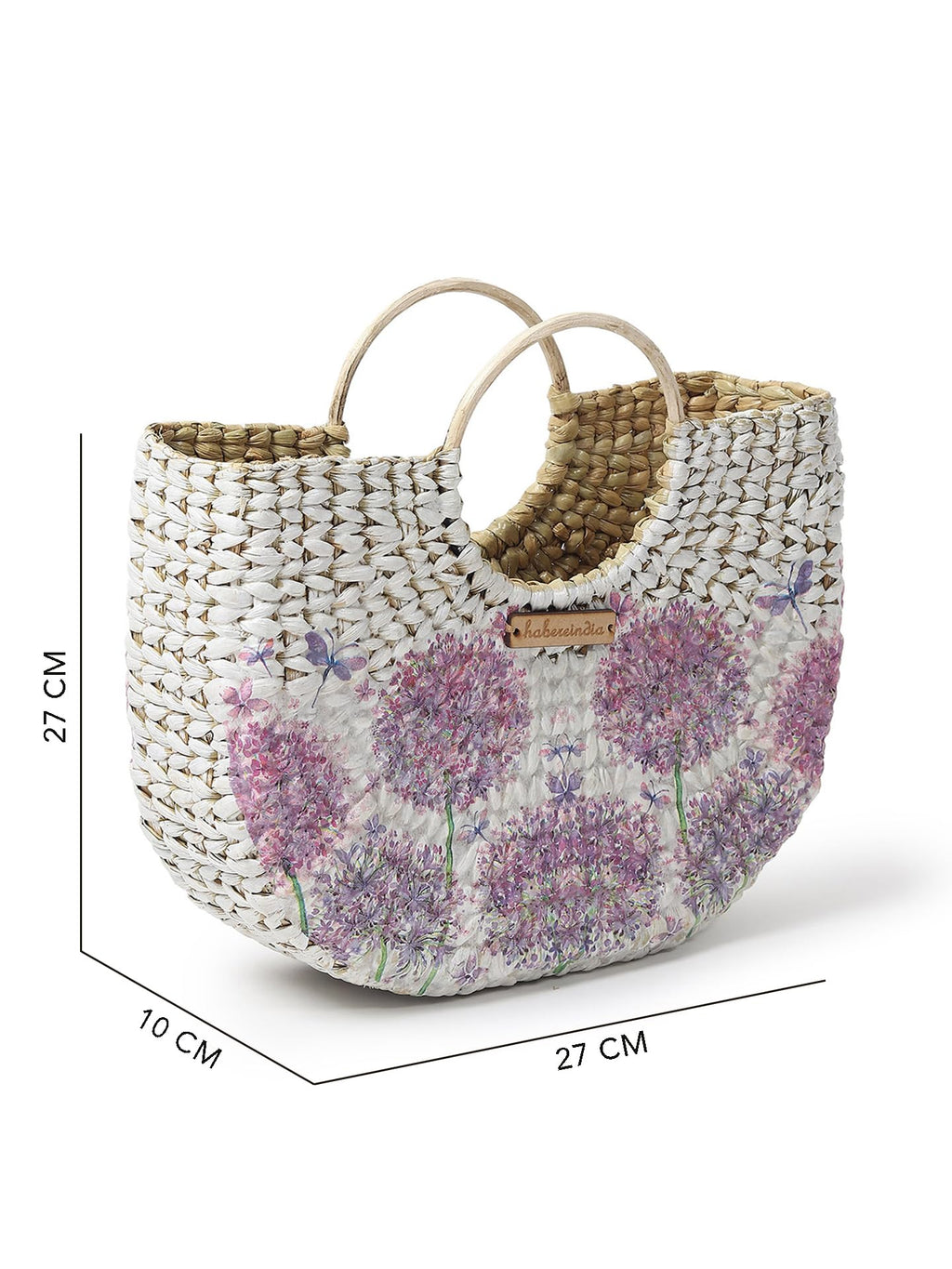Habere India-All the Cultures Fabricating India Small Tote Bag | Straw Bags | Basket Bag | Bamboo Tote | Beach Bags for Women | White Handbag (Design 02)