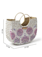 Habere India-All the Cultures Fabricating India Small Tote Bag | Straw Bags | Basket Bag | Bamboo Tote | Beach Bags for Women | White Handbag (Design 02)