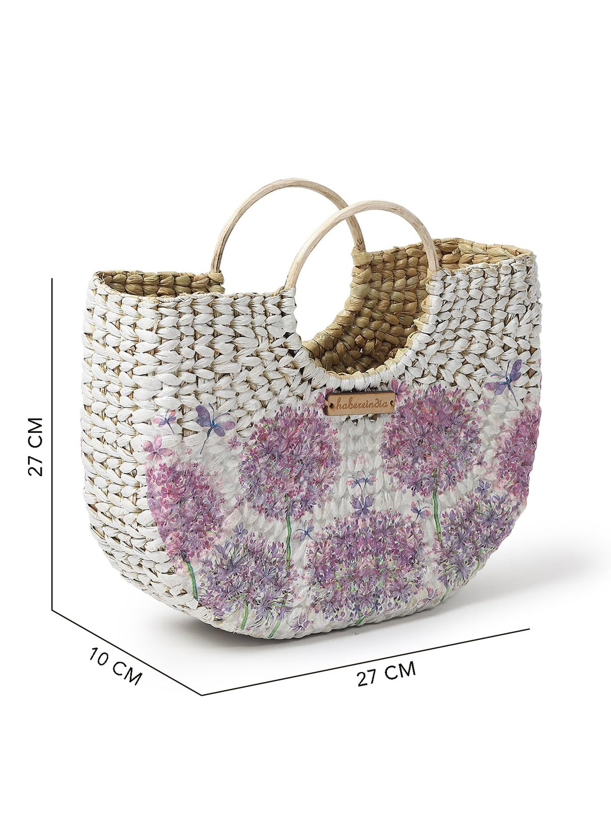 Habere India-All the Cultures Fabricating India Small Tote Bag | Straw Bags | Basket Bag | Bamboo Tote | Beach Bags for Women | White Handbag (Design 02)