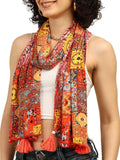 KE KANHA EXPORTS Scarf for Women Boho | Border Print Stylish | Stole for Women Breathable Summer Beach Wrap with Tassels | Multicolour |180 x 50 cm|FREE Scrunchie Included