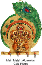 Prince Home Decor & Gifts Metal Key Holder Krishna Flute Design with More pankhi Hanging for Home Décor(27x5 x 15 cm) (Ganesh Leaf)