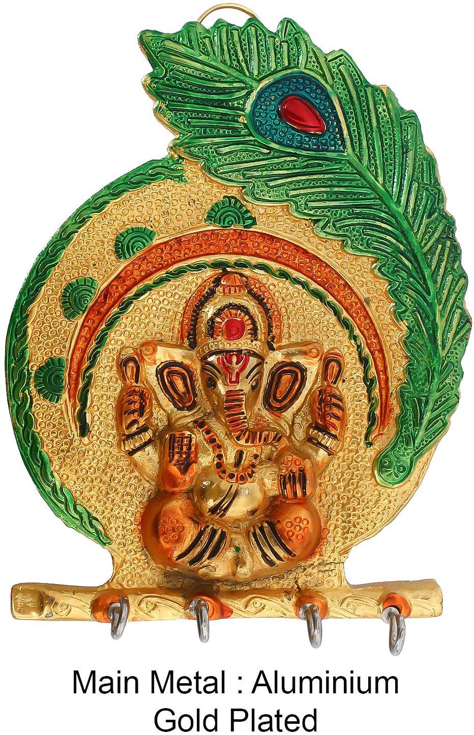 Prince Home Decor & Gifts Metal Key Holder Krishna Flute Design with More pankhi Hanging for Home Décor(27x5 x 15 cm) (Ganesh Leaf)