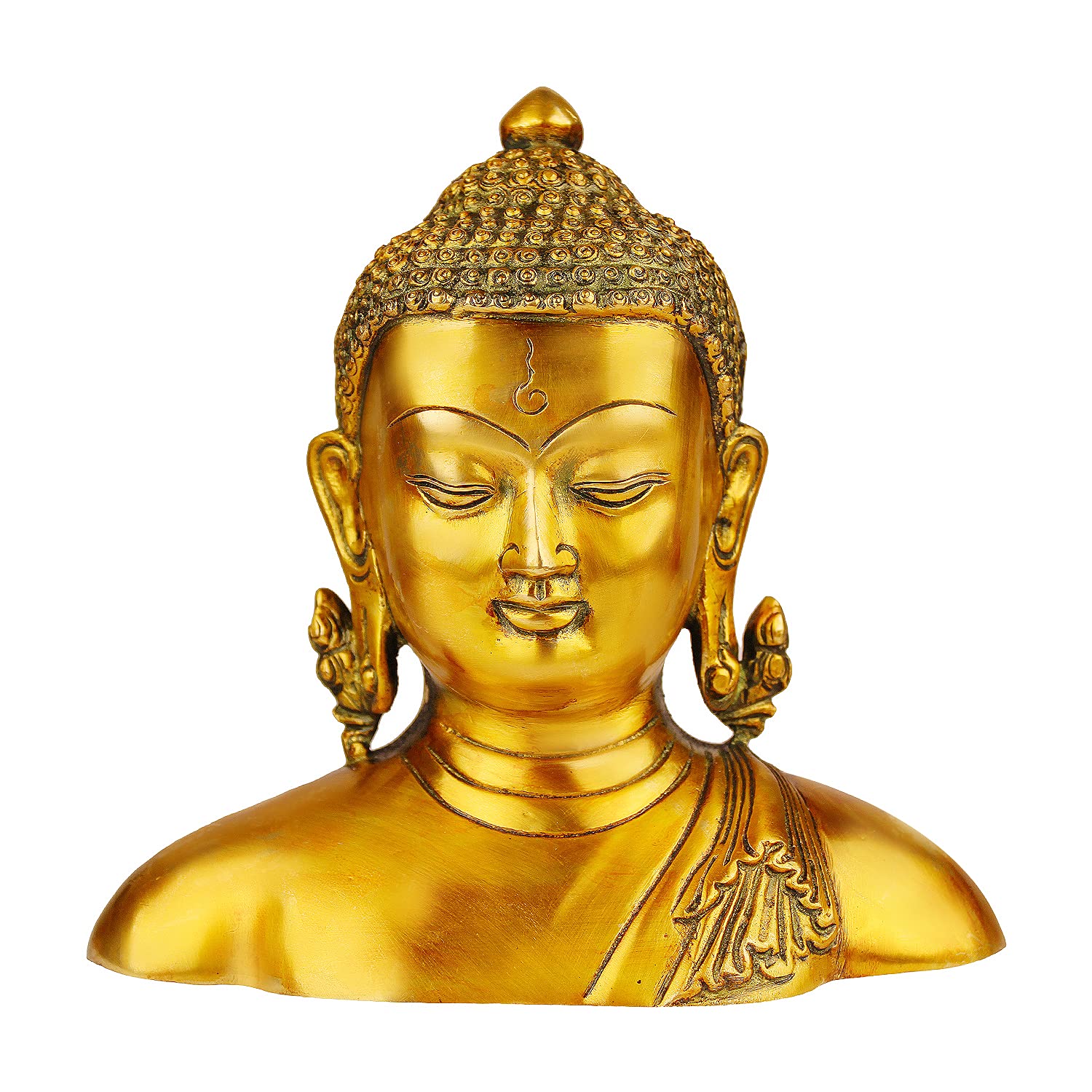 ARTVARKO Brass Buddha Head Bust Statue Home Décor Entrance Office Table Living Room Meditation Luck Gift Feng Shui Showpiece 6.5 Inches