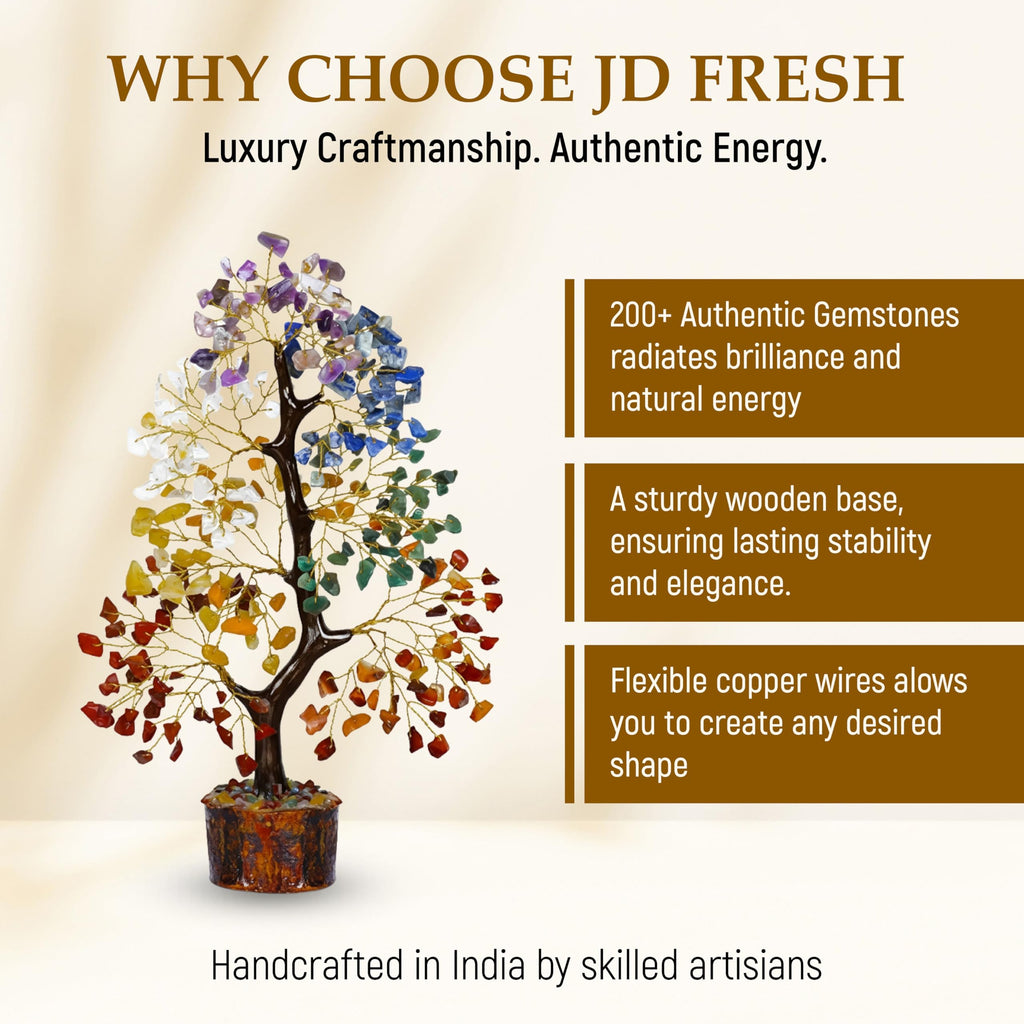 JD FRESH 200 Beads Crystal Tree/7 Chakra Crystal Tree/Showpiece Good Luck and Positive Energy/Showpiece for Living Room/Natural Healing Gemstones Money Tree/Lucky Tree for Good Luck (Multicolor)