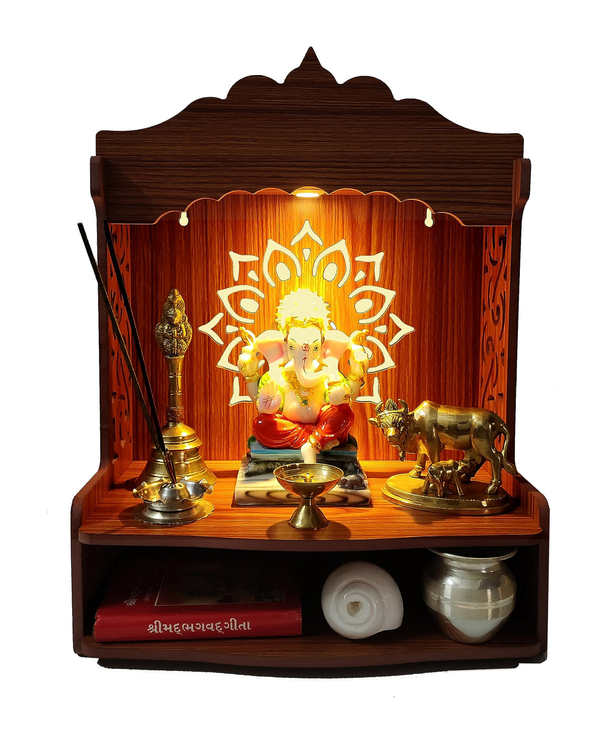 DIVOKAH® Beautiful Wooden Pooja Mandir for Home/Temple for Home and Office/Puja Mandir/Puja Stand/Pooja Mandapam with LED Spot Light (8 MM Plywood Thickness) LEDOMF
