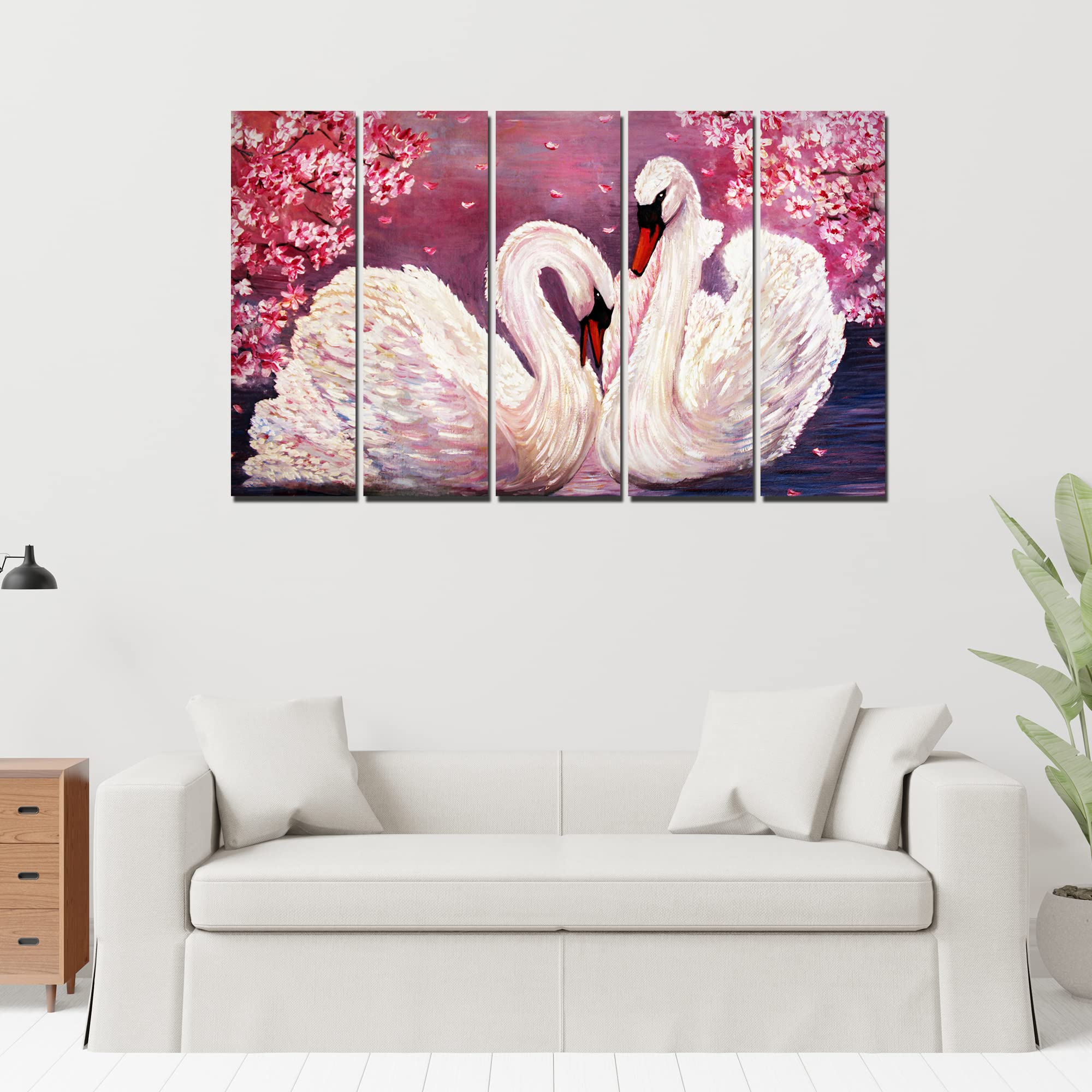 VIBECRAFTS Beautiful Swans 5 Pieces Canvas Wall Painting For Home | Office | Living Room | Gift (PTVC5Pcs4_8514)