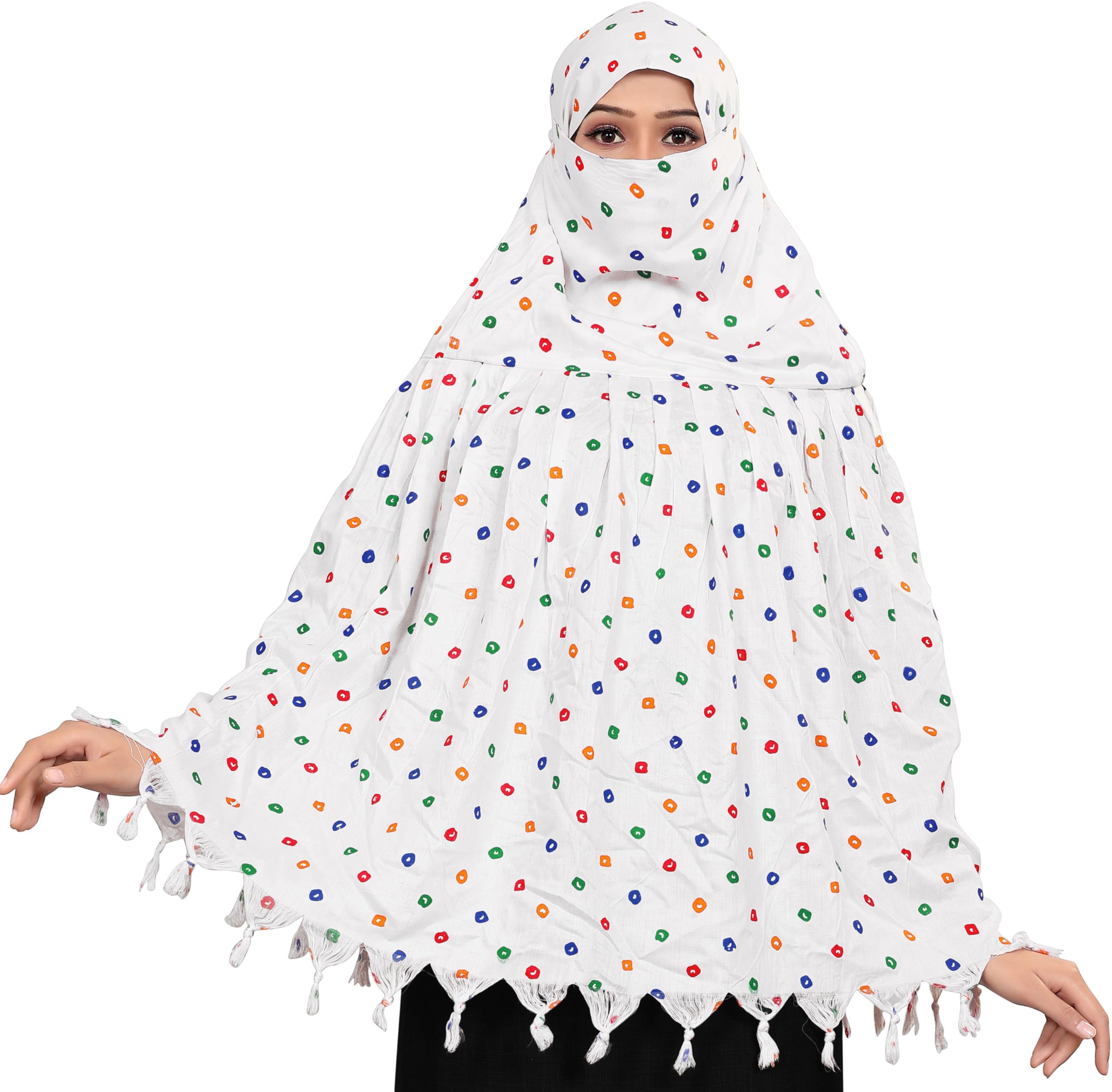 Sclout Soft Cotton Breathable Sun Protection Scarf Dupatta Usable for vehicle Driver | White Printed Design Stoles | Universal Size | For Girl & Women | Light Weight (Scarf - Dot)