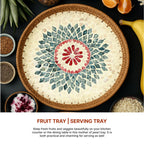 Habere India-All The Cultures Fabricating India Decorative Serving & Organising Trays | Gift Hamper | Wooden Serving Tray | Round Shape Rattan Tray - Large (Dia40 x H5 cm)
