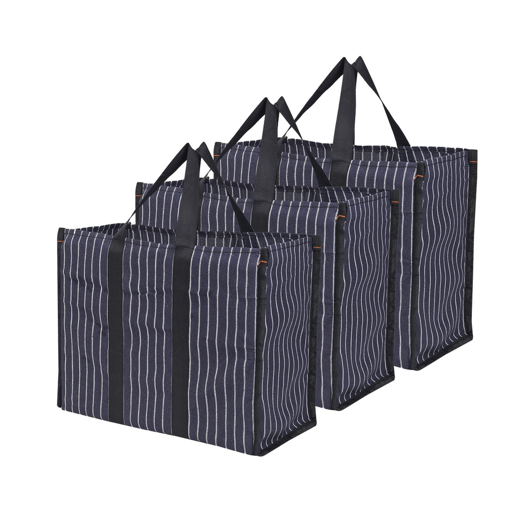 DOUBLE R BAGS Big Eco Cotton Canvas Shopping Bag | Navy Jhola Bag for Milk, Grocery, Fruits & Vegetables | Reinforced Handles | 43×21×35.5 cm | 1 Compartment Kitchen Essential (Pack of 3)