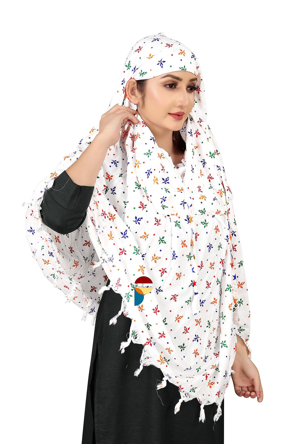 PRACHARAN Cotton Innovative Stylish Colorful Leaf Printed Pattern Fancy Scarf With Sun Protection Cover Face Cotton Driving Scarf For Women's And Girls For Female, White