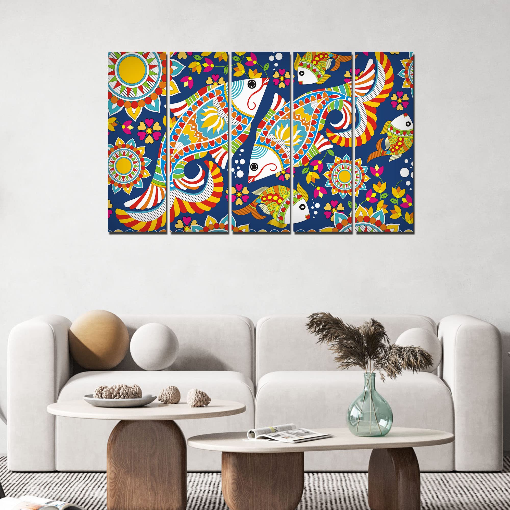 VIBECRAFTS Beautiful Indian Folk Art 5 Pieces Canvas Wall Painting For Home | Office | Living Room | Gift (PTVC5Pcs4_8533)