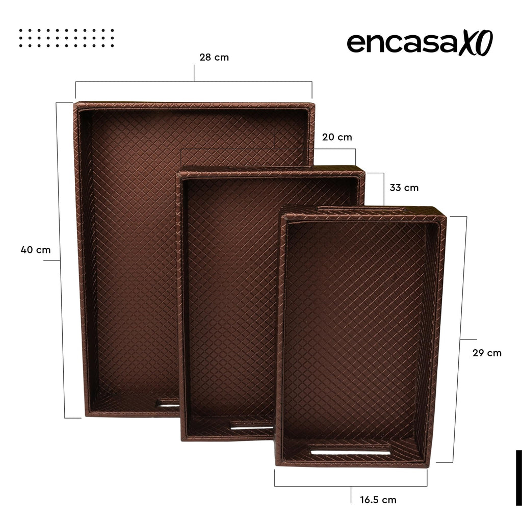 Encasa XO Serving Tray, Rectangular Faux Leather Table Organizer Copper