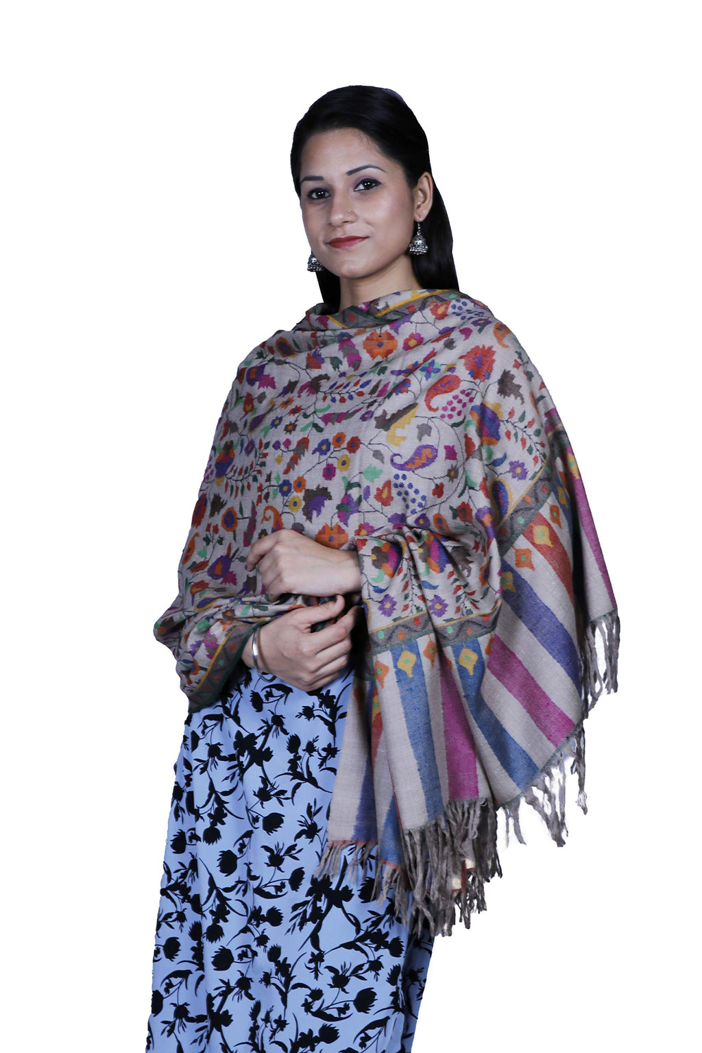 PHAMBB N TUSH KASHMIRI KANI PASHMINA WOMEN SHAWLS (NATURAL)