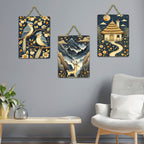Artvibes Nature Theme Decoration Wooden Wall Hanger for Home Decor | Living Room | Office | Wall Art Painting For Hall | Graphic Artwork | Wall Art Print | Unique Gift Items (WH_96111N), Set of 3