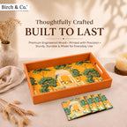 Birch & Co. Wooden Tray For Serving-Free 4 Coasters-10 Inch X 15 Inch-Serving Tray-Tray Set For Decoration-Tea Trays-Big Coffee Tray-Premium Mdf Trey-Wooden Serving Trays-Resin Tray,Rectangular