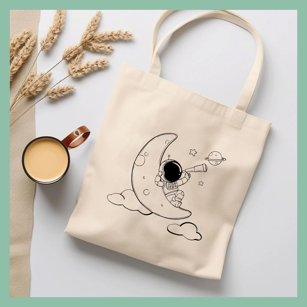 The Purple Tree Nova Astronaut Moon Cotton Tote Bag For Women - Eco Friendly Reusable Shopping & College Bag (Pack Of 1)