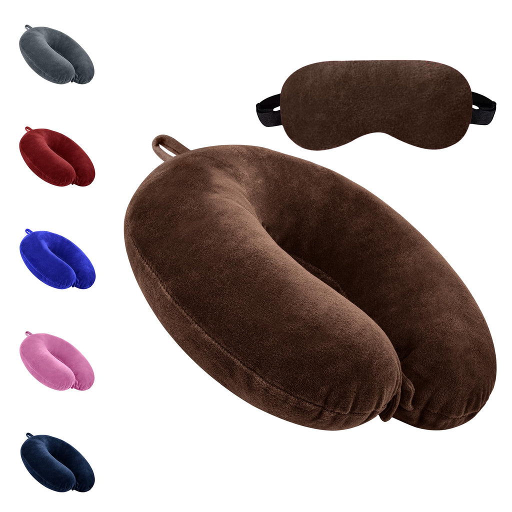 THE BLING GLOBAL Travel Neck Pillow & Eye Mask Set,Soft Memory Foam U-Shape Pillow for Airplane, Train, Car & Office Napping (Pink)