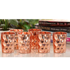 INDIAN ART VILLA Pure Copper Plain Glass with Diamond Hammered Design, Drinking Serving Water, Yoga Ayurveda, Volume-300 ml, Pack of 6