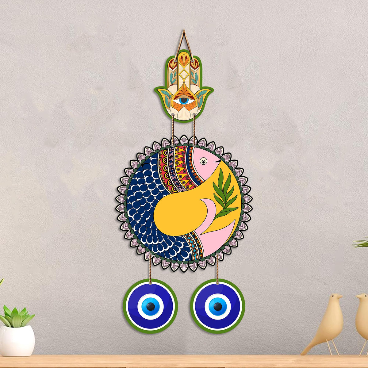 Artvibes Yin Yang Fish Evil Eye Wall Hanging for Home Decor | Feng Shui Balance Harmony Wall Art with Nazar Battu Protection for Entrance Living Room Office Positive Energy (WH_85148N)