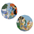 Artvibes Radha Krishna Round Shape MDF Wooden Wall Decor Items | Spiritual Decor Items | Wall Sculpture | Signs & Plaques | Artwork| Stylish Modern Decor Item | Gift Items (WH_8816N), Set of 2