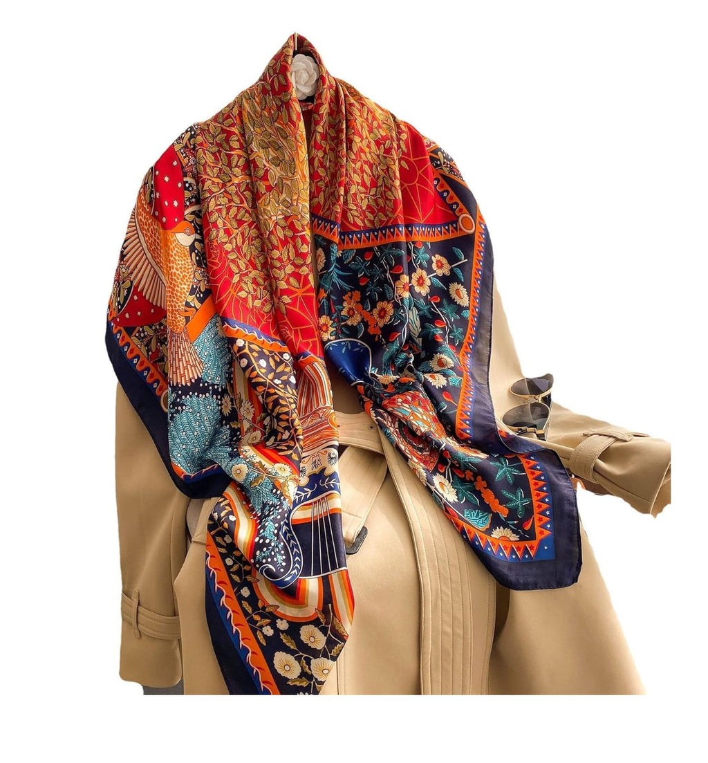 ULOS Women's Printed Shiny Dubai Style Luxury Floral Pattern Satin Head Scarf - Neck Scarf (Square)