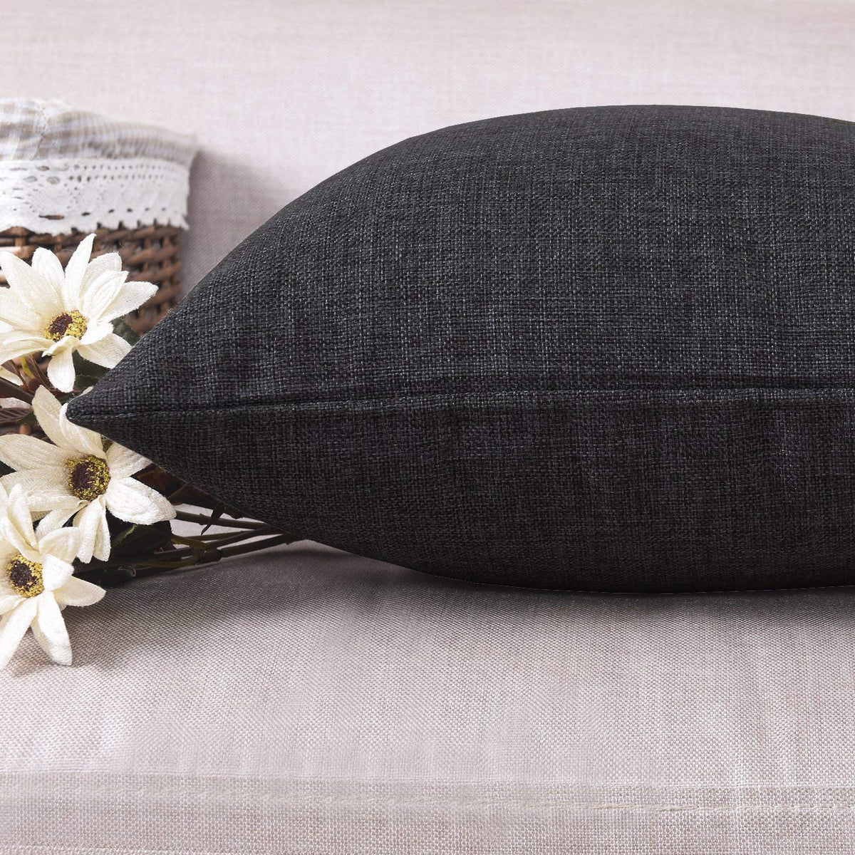 Khooti Jute Cushion Cover | 28x28 | Dark Grey | Set of 2 | Throw Pillow Cover for Couches, Chairs, Sofas, Beds, Coffee Tables, Living Rooms, Bedrooms, Modern Boho Design