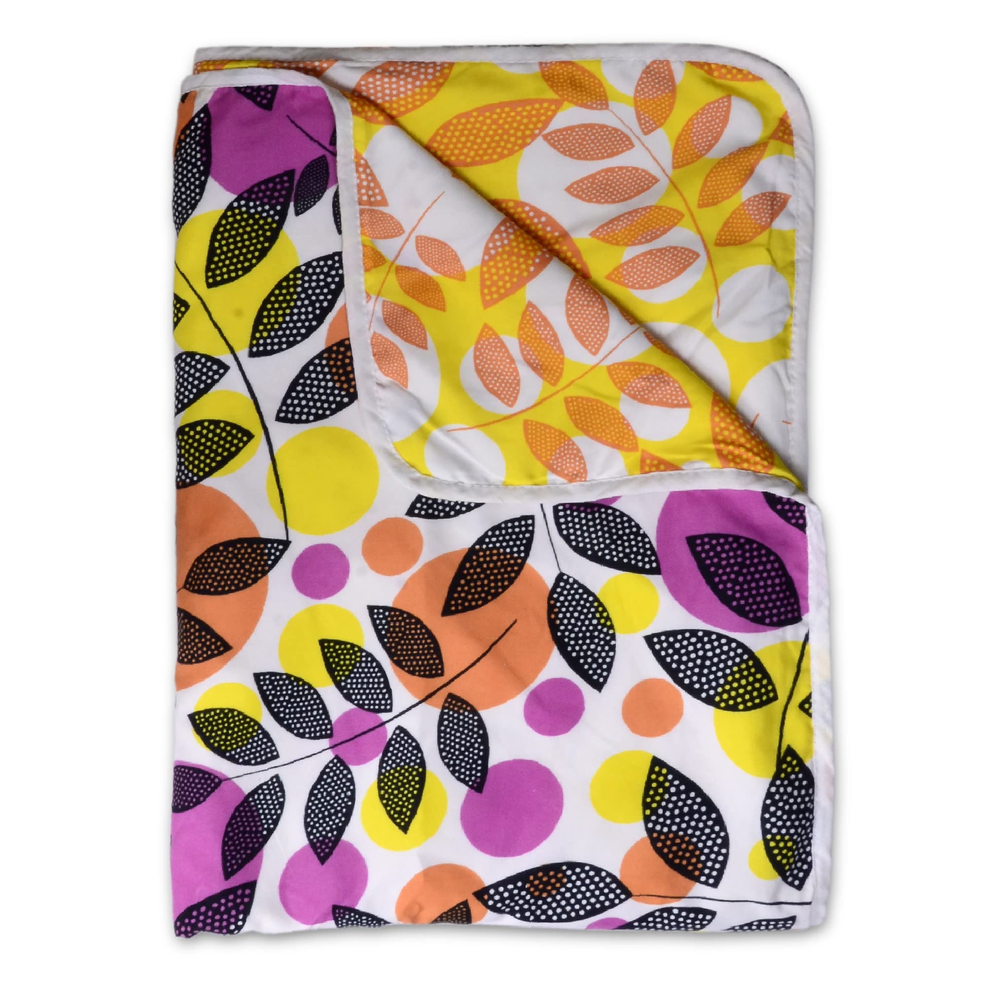 Divine Casa 120 GSM Microfiber Single Dohar | Soft & Lightweight Throw Blanket | Cozy & Breathable | All-Season Comfort | 210 x 140 CM | Tropical Leaf Pattern | Orange & Yellow Kafalo