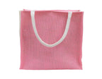 JUTEKA Multicolor Jute Bag for Shopping, Lunch, Tiffin, Grocery with Zip Closure and Padded Cotton Handles… (Pink)