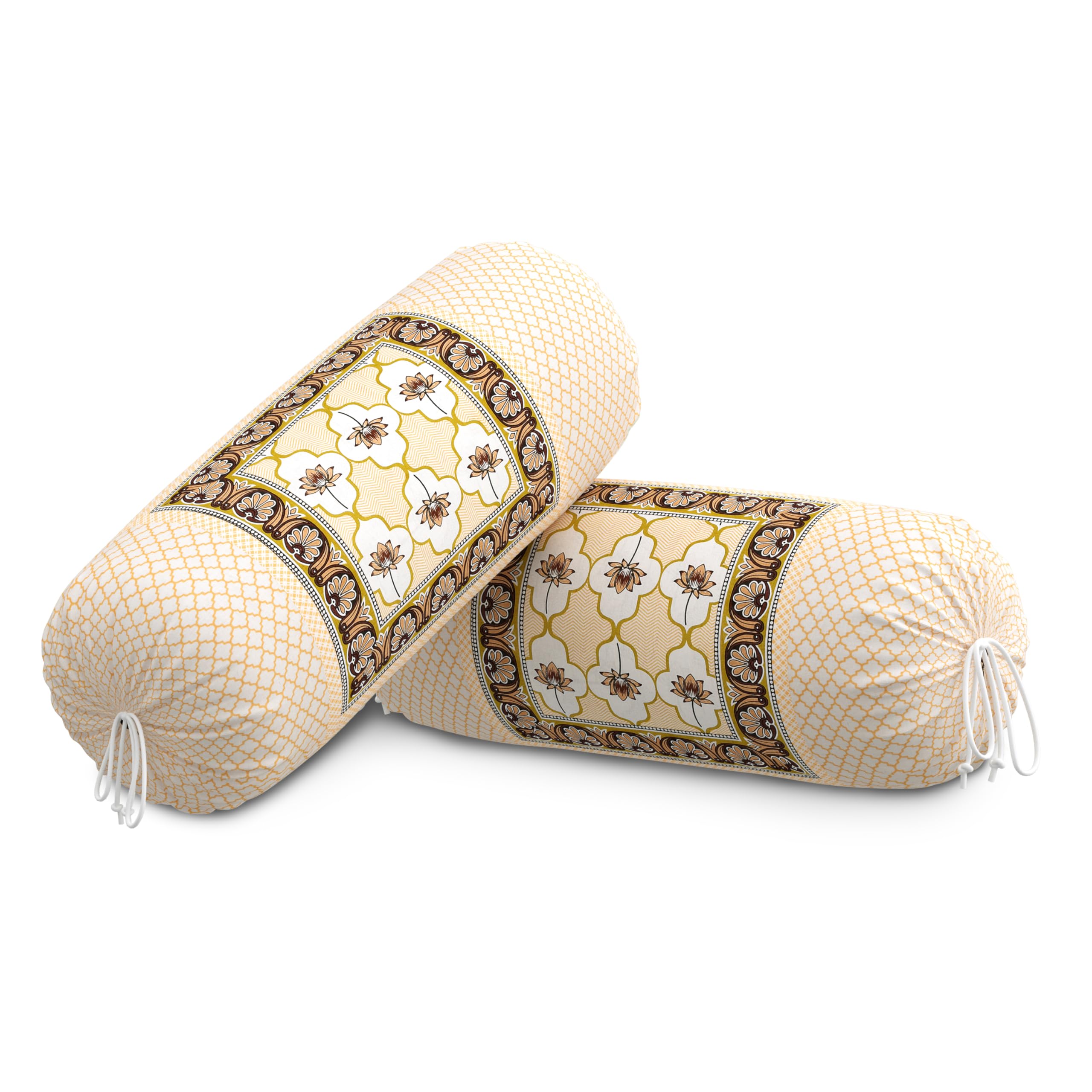 BLOCKS OF INDIA Cotton Hand Block Printed Bolster Cover | Booster Cover with Drawstring | Round Long Pillow Cover for Bed | Dewan Pillow Cover Set 16 X 32 | Set of 2 (Color 33)