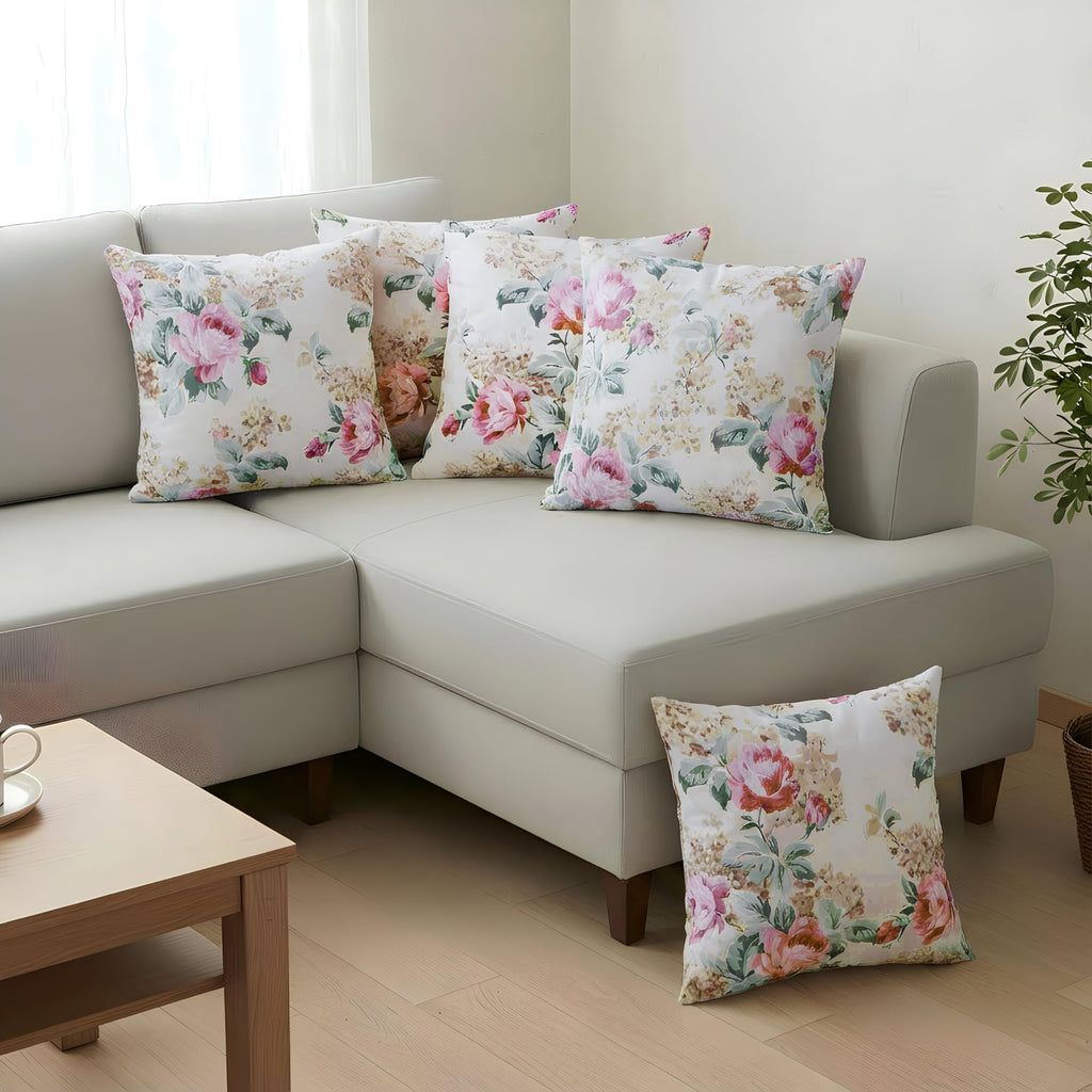 Clasiko Cotton Cushion Covers 18x18 – Set of 5 Decorative Cushion Covers, Rosette Royal, Soft Cotton, Hidden Zip, Sofa & Bedroom Décor