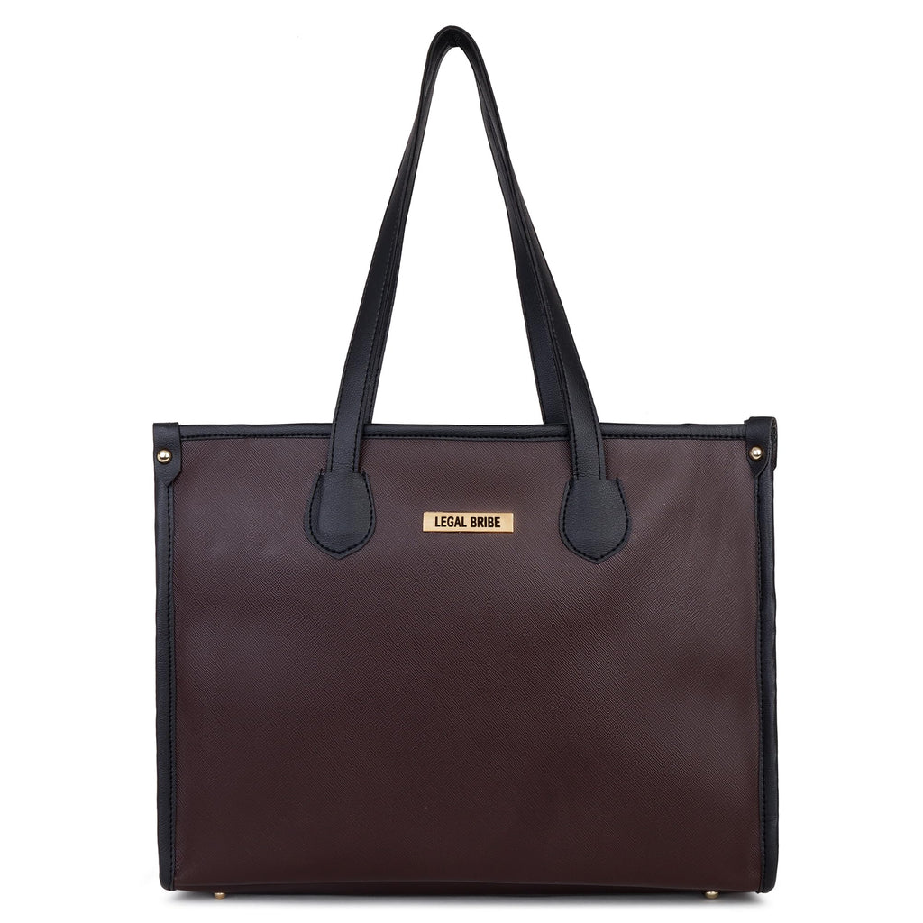 LEGAL BRIBE Women's Textured Tote Bag (Brown)