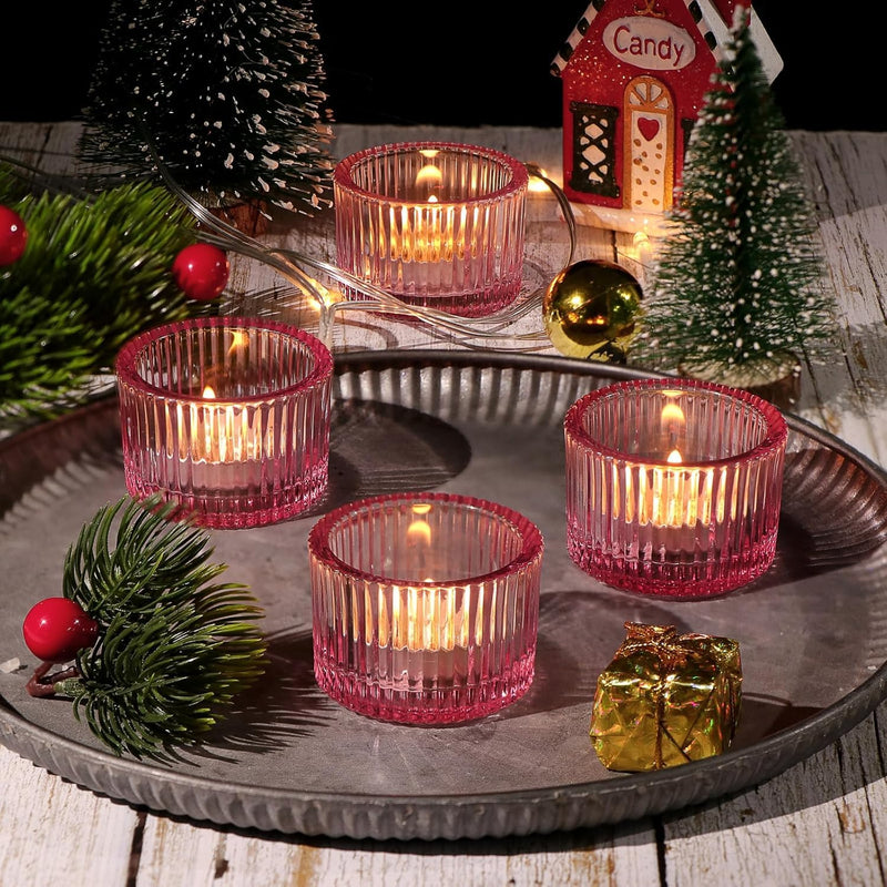 Mahganya Set of 6 Votive Glass Tealight Candle Holders - Christmas Decorations Items for Home Dcor Living Room Bedroom Dining Table Christmas and Diwali Gifts Multi Color (Pink2)