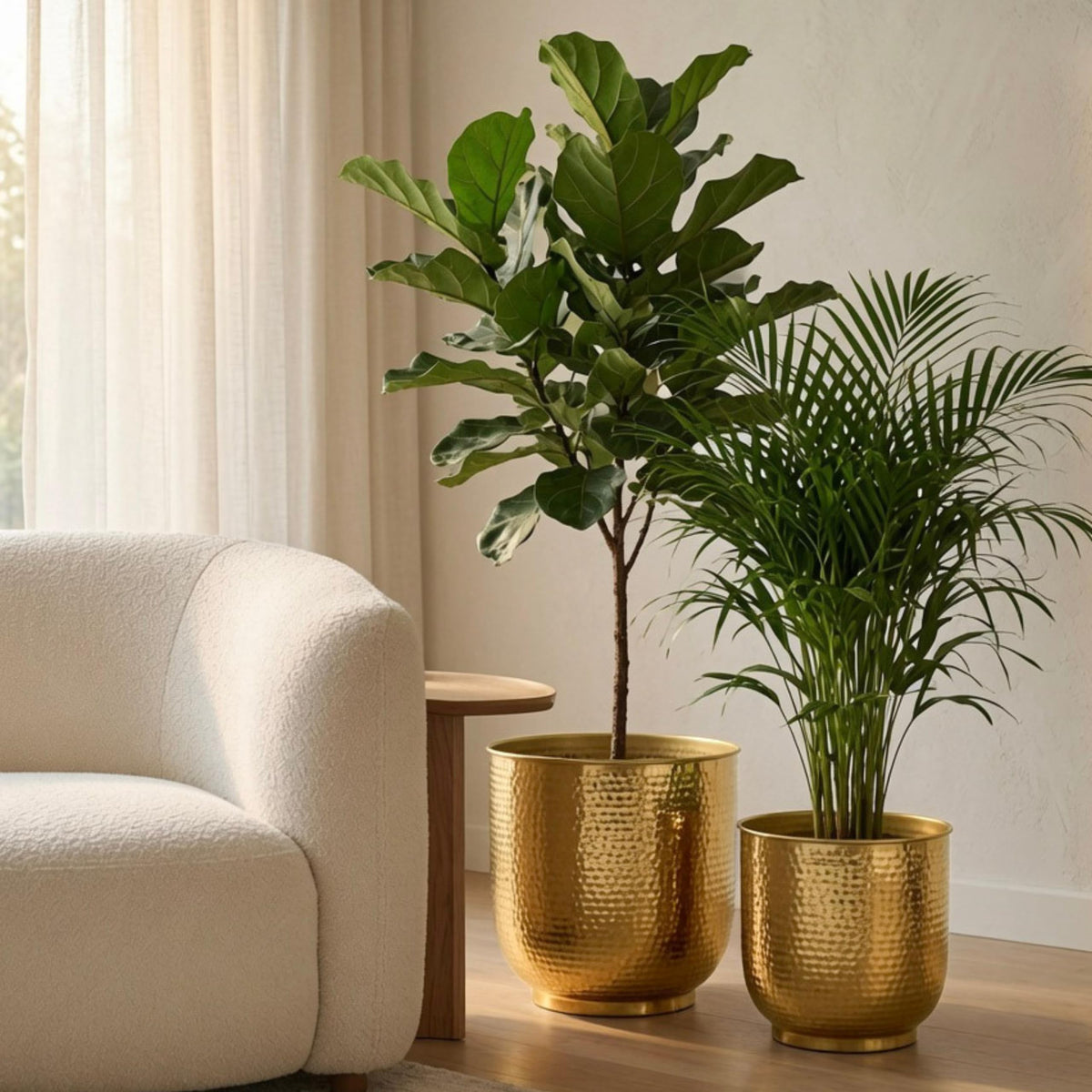 BEHOMA Hammered Gold Metal Floor Planters Set of 2 for Home Decor