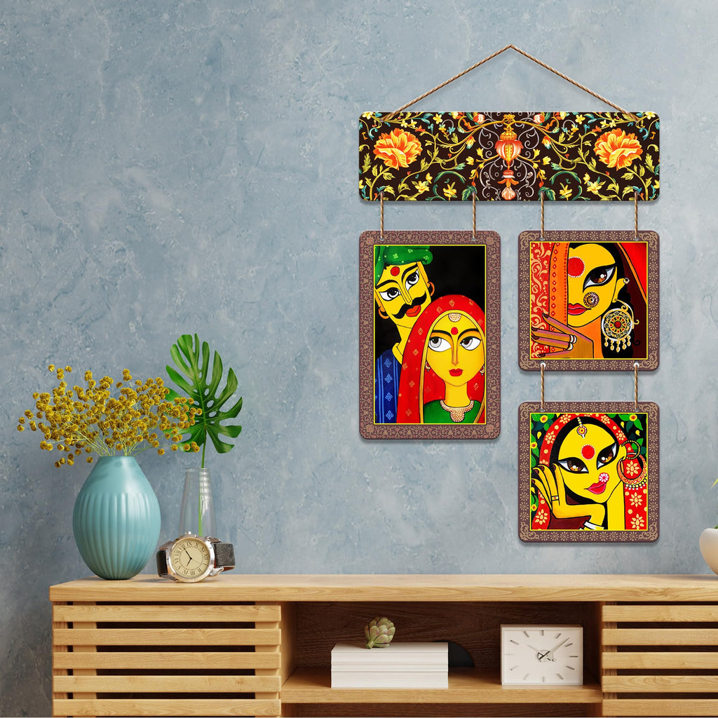 Artvibes Indian Ethnic Folk Art Couple Decorative Wall Hanging Ornaments | Living Room | Office | Cafe | Painting Wall Decor | Aesthetic Wooden Decor | Ethnic Wall Decor | Ideal Gifts (WH_6544N)