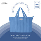 HOUSE OF ORLO Quilted 100% Cotton Waffle Weave Handmade Tote Bags with Zipper and Double Handles for Women Ideal for College, Travel, Work and Daily Use (Sky-Blue)