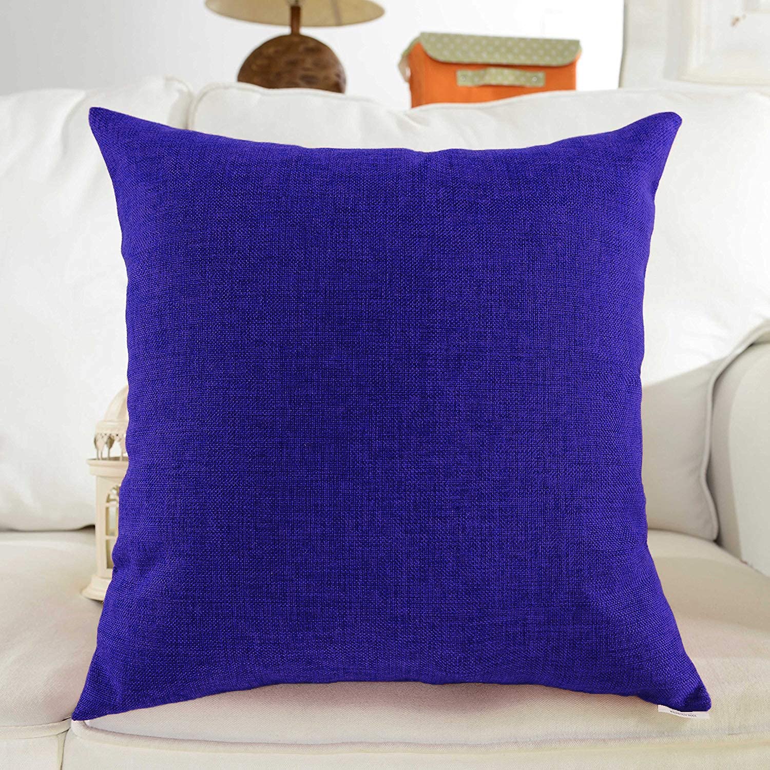 Khooti Decorative Jute Square Cushion Cover Throw Pillow Cover for Living Room Couch Diwan Single Seater Sofa, Modern Boho Large 24 x 24 Inches / 60 x 60 cm (Colour - Royal Blue)(Set of 1 piece)