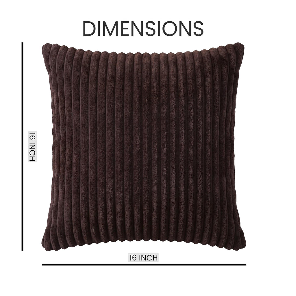 Yellow Weaves Pencil-Stripe Fur Cushion Covers | Soft Polyester | Decorative Sofa & Throw Pillow Covers | 16x16 Inches, Pack of 3 (Coffee)